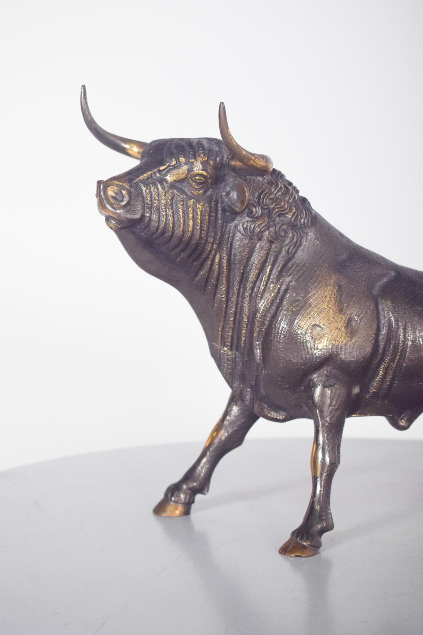 Mid-Century Modern Portuguese Brass Bull Sculpture For Sale