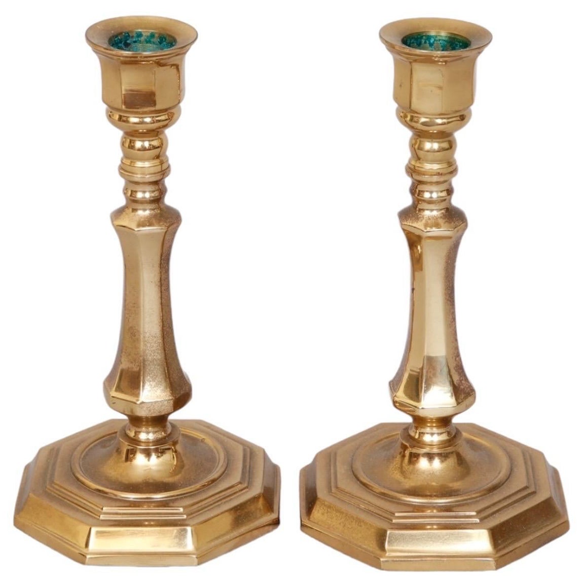 Portuguese Brass Candlestick Holders - a Pair