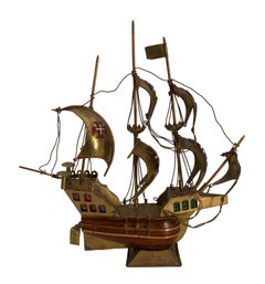Portuguese Brass Caravel Model Boat Mood Lamp, circa 1960