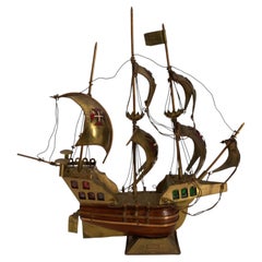 Portuguese Brass Caravel Model Boat Mood Lamp, circa 1960