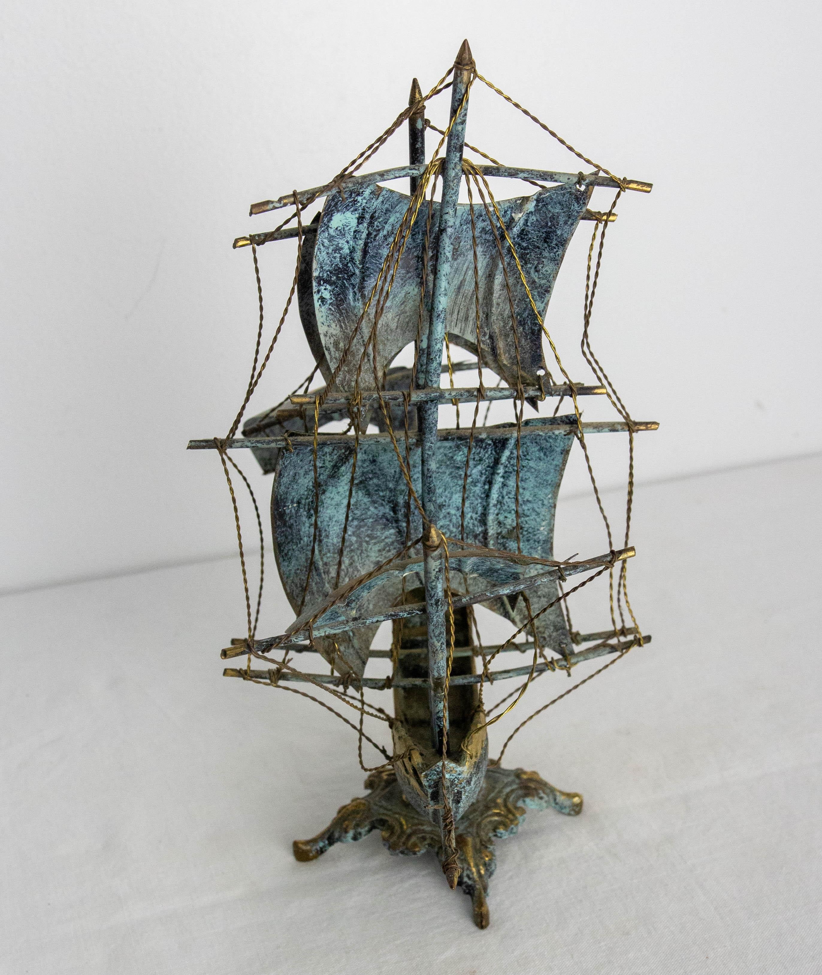 20th Century Portuguese Brass Frigate Model Boat, circa 1960