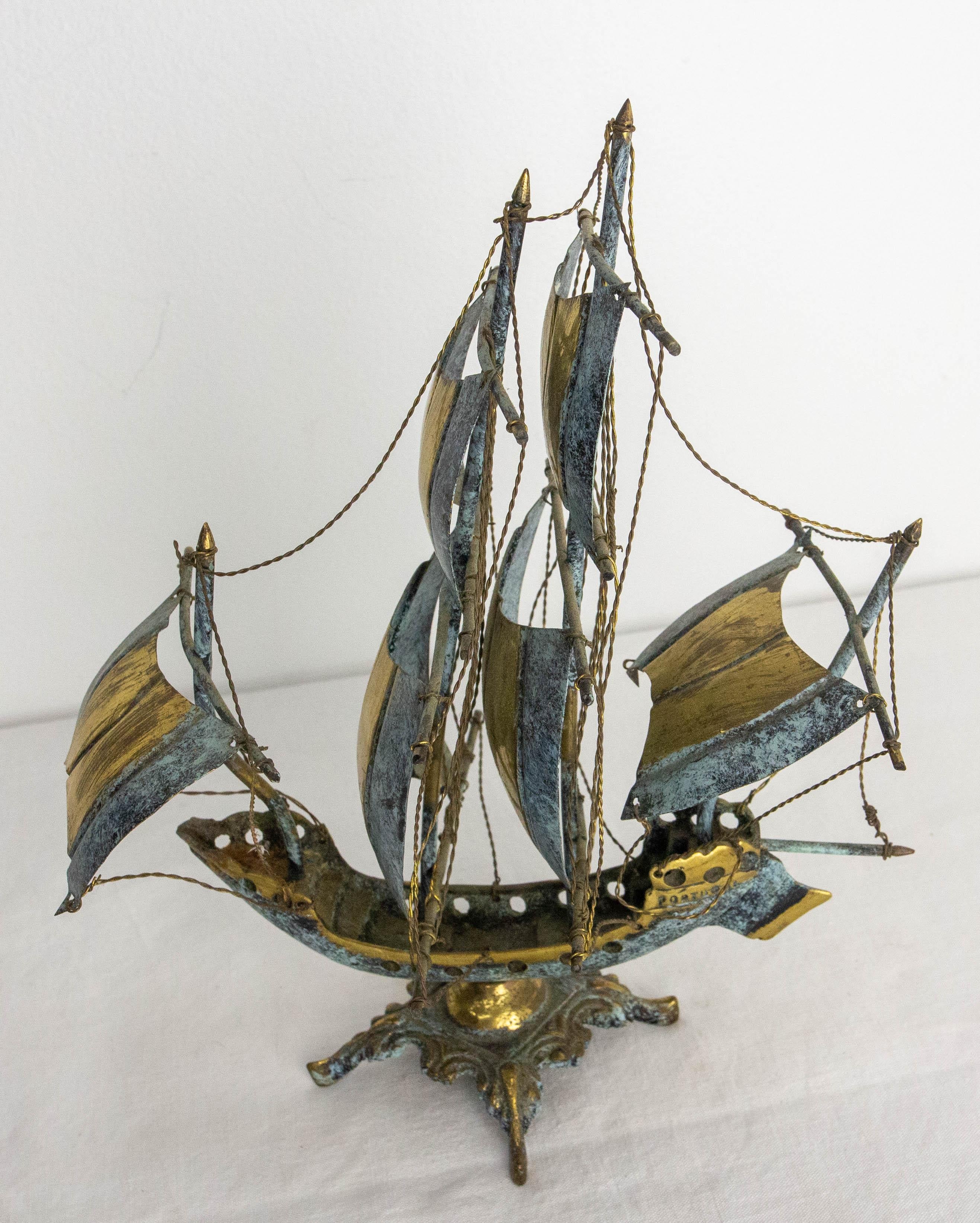 Portuguese Brass Frigate Model Boat, circa 1960 1