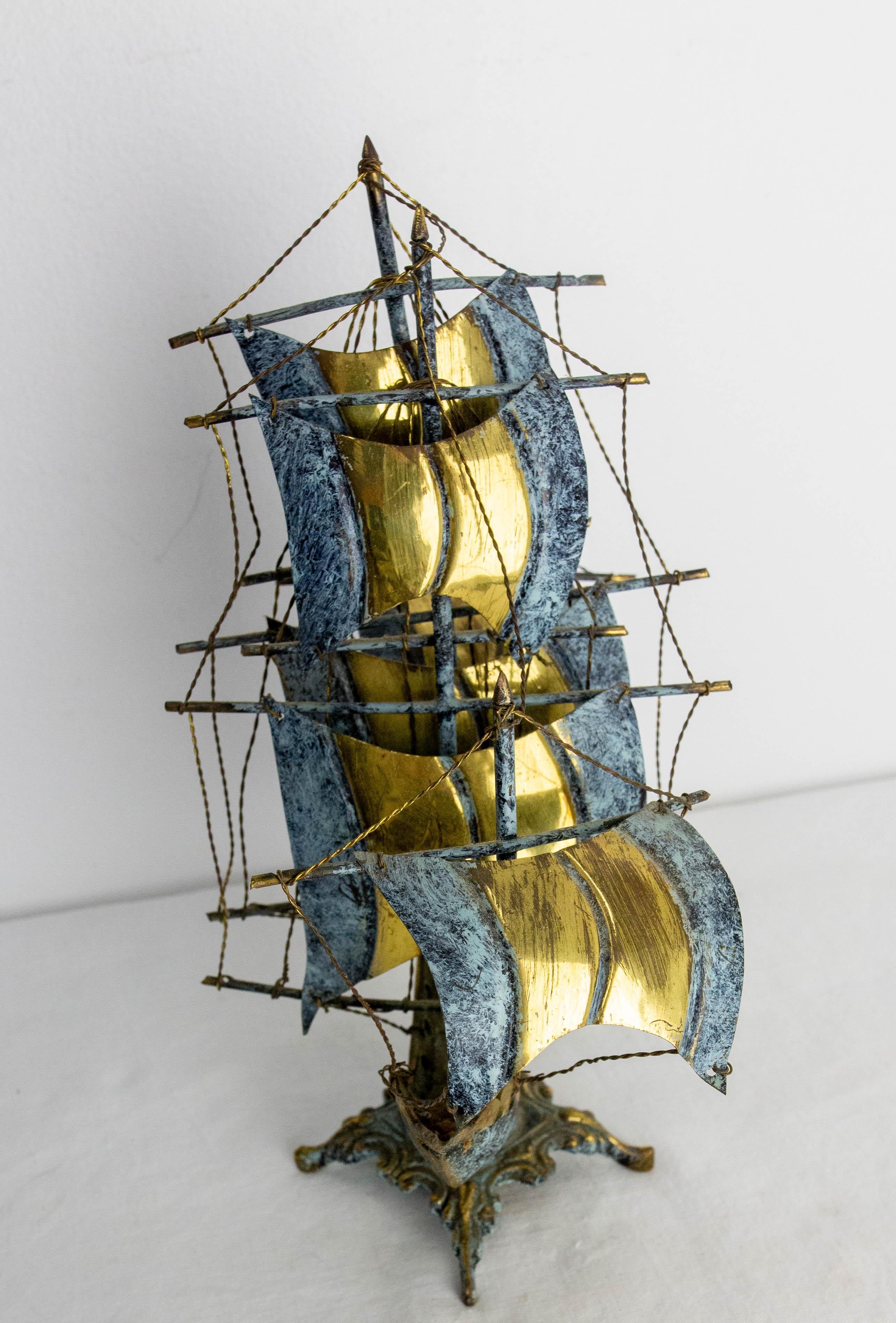 Portuguese Brass Frigate Model Boat, circa 1960 2