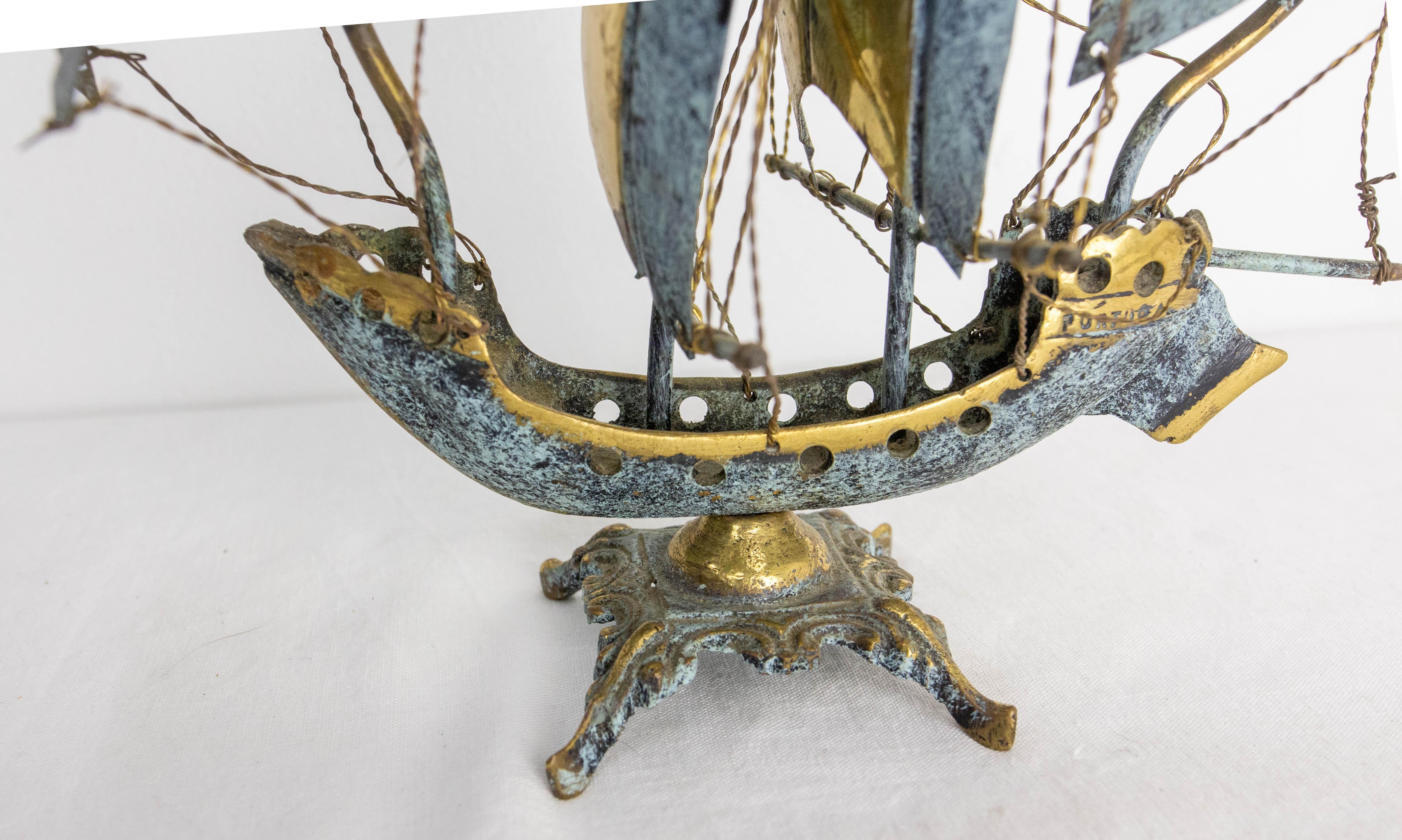 Portuguese Brass Frigate Model Boat, circa 1960 4