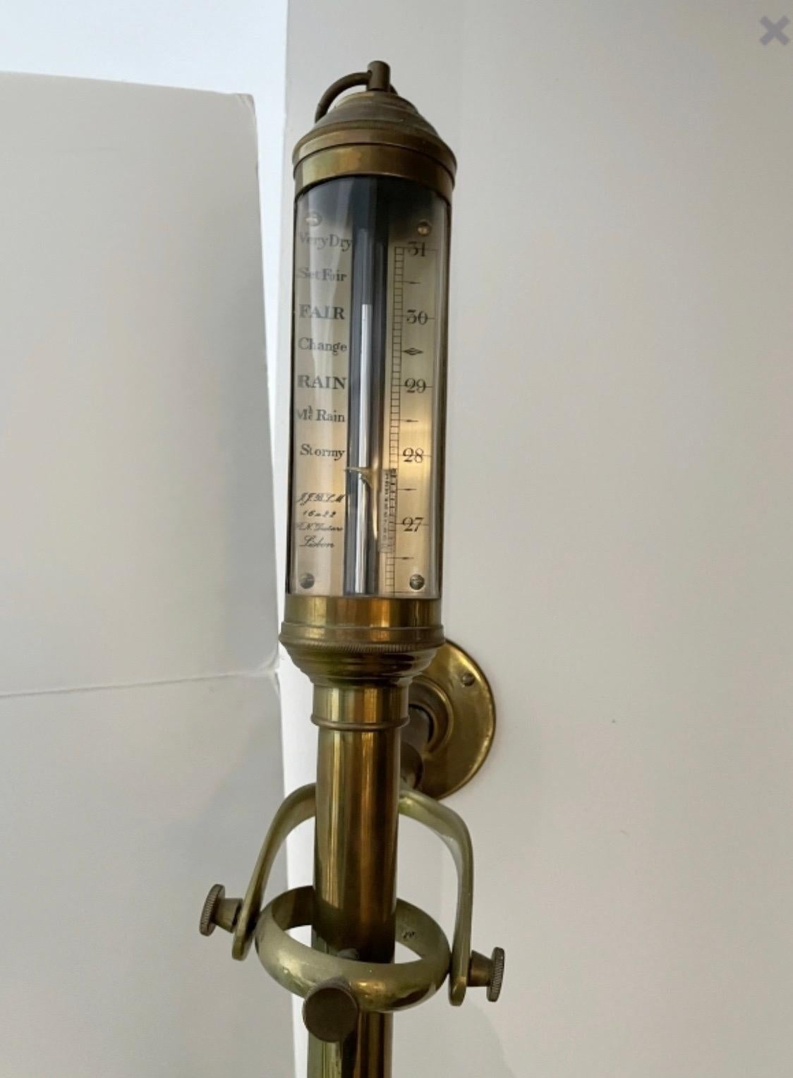 Neoclassical Portuguese Brass Gimbal Mounted Barometer, Nautical