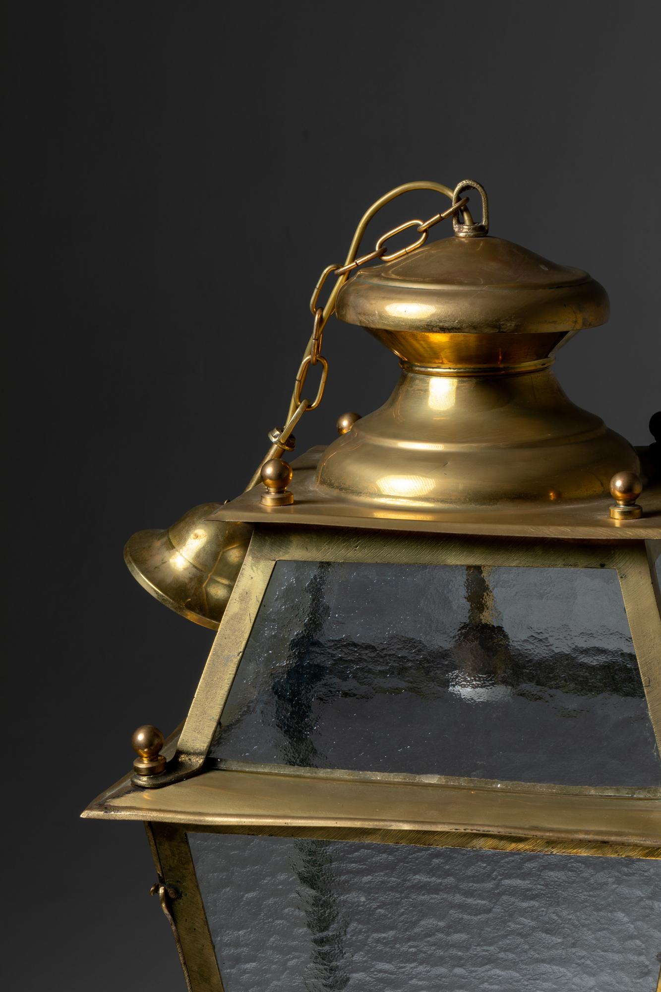 Hand-Crafted Portuguese Brass Lantern in Gilded Finish, c.1950 For Sale