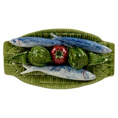 Portuguese C. Rainha Trompe L’oeil Palissy Style Fish and Vegetable Wall Plaque