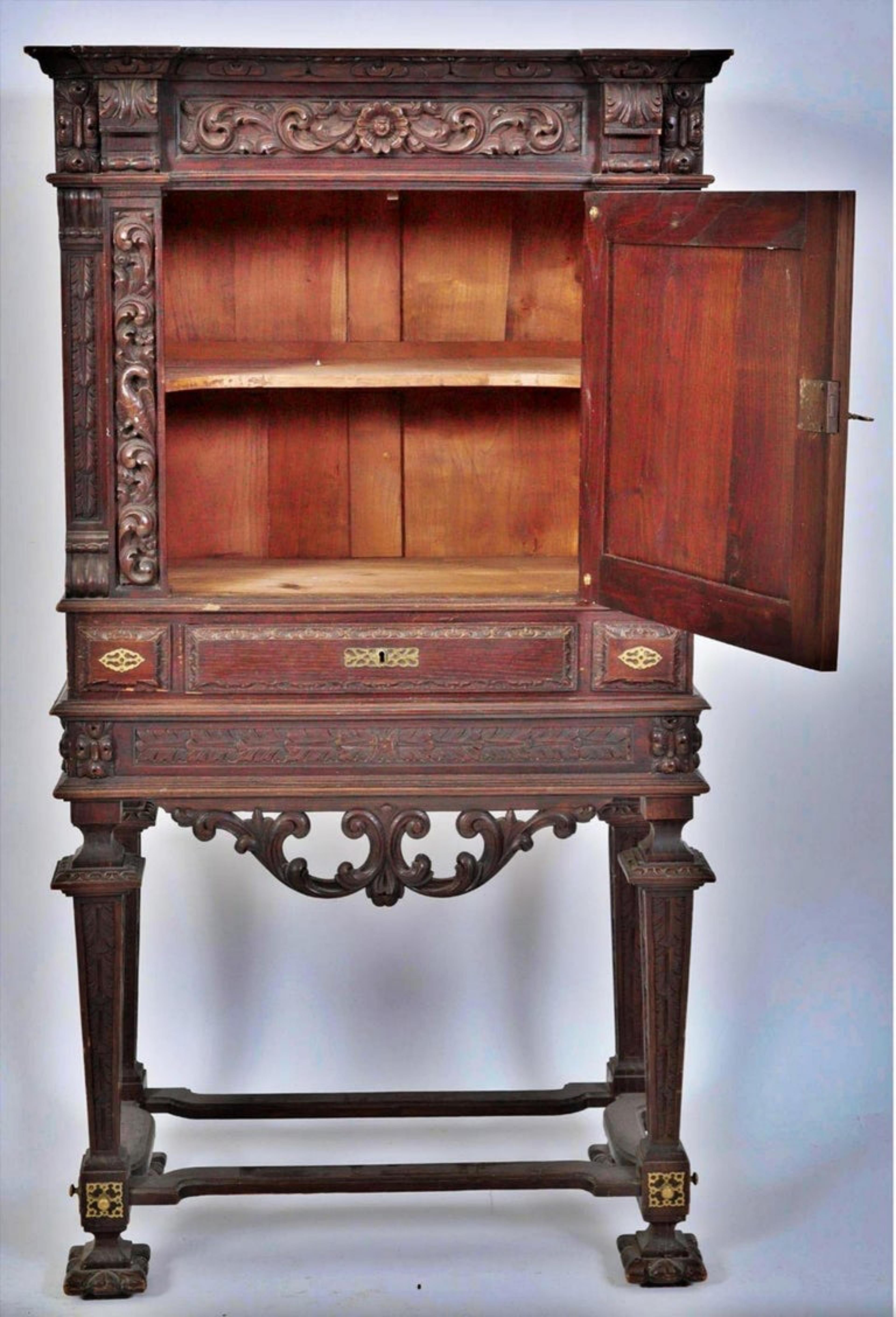 Hand-Crafted Portuguese Cabinet Renaissance Taste End 19th Century For Sale