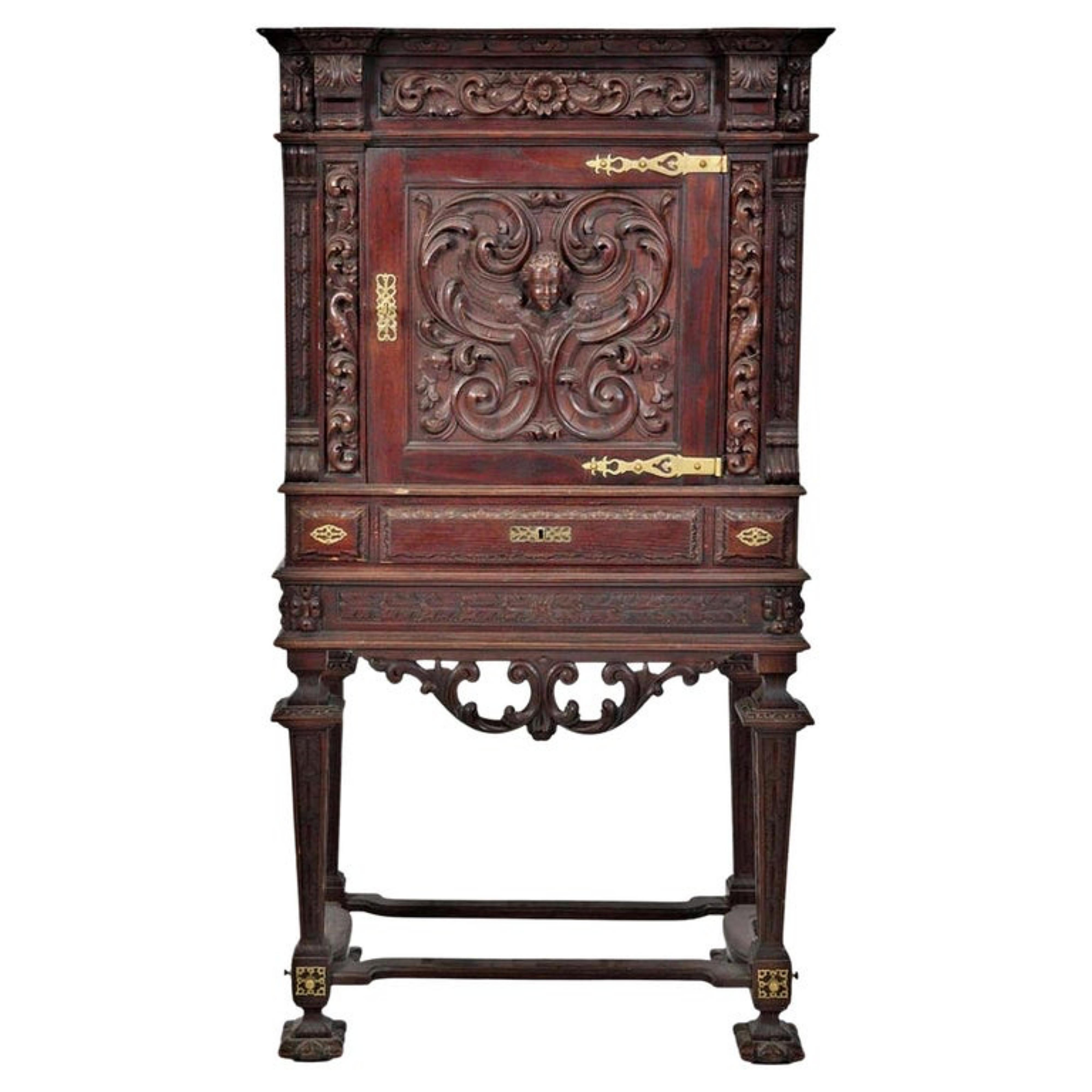 Wood Portuguese Cabinet Renaissance Taste End 19th Century For Sale