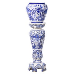 PORTUGUESE CACHEPOT WITH FAIENCE COLUMN from the 19th century