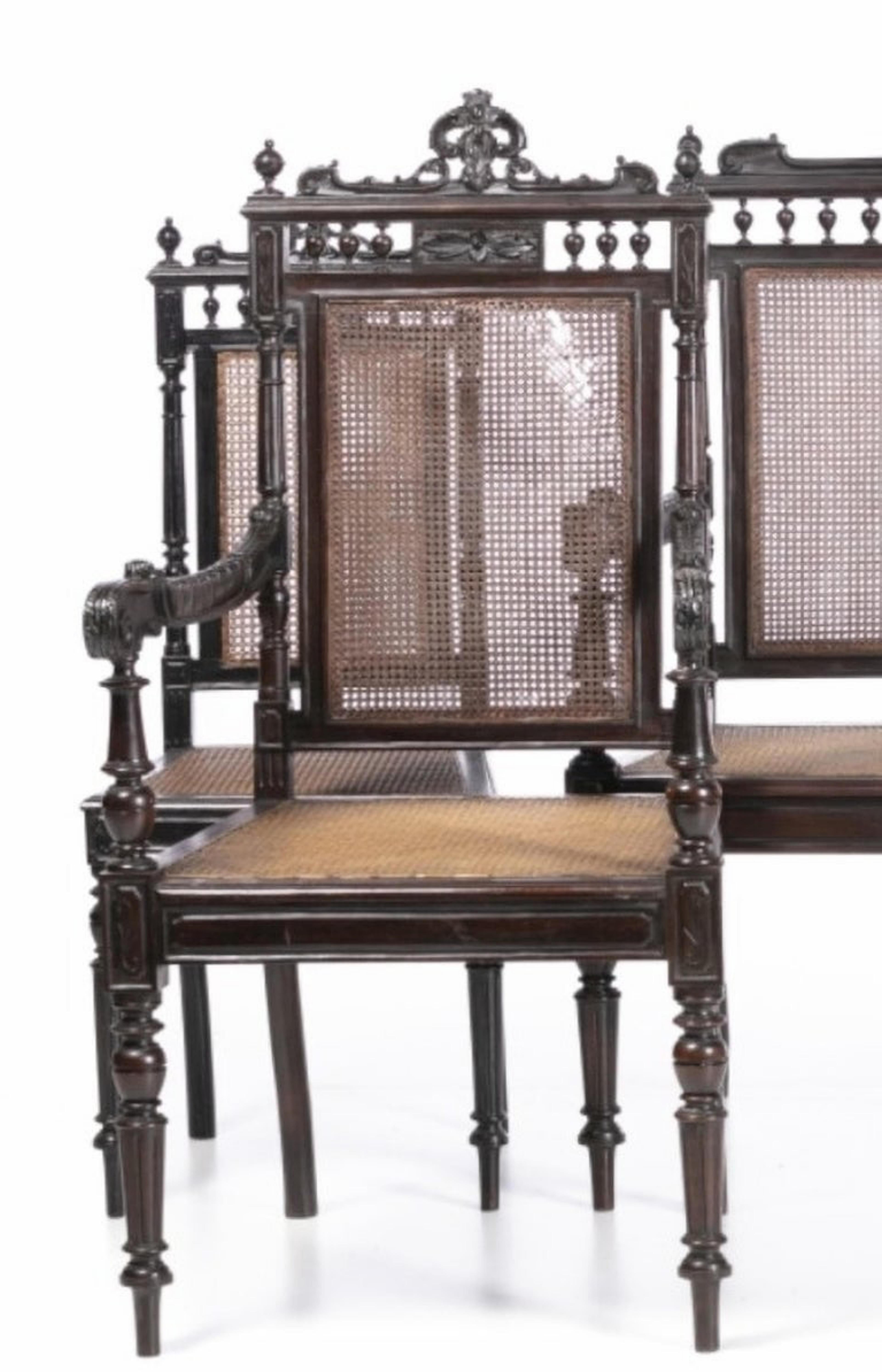 Baroque CANAPE portugaise, paire d'armoires et paire de chaises 19ème siècle en vente