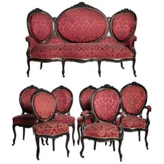 Portuguese Canape Two Armchairs and Four Chairs Palisander, 19th Century