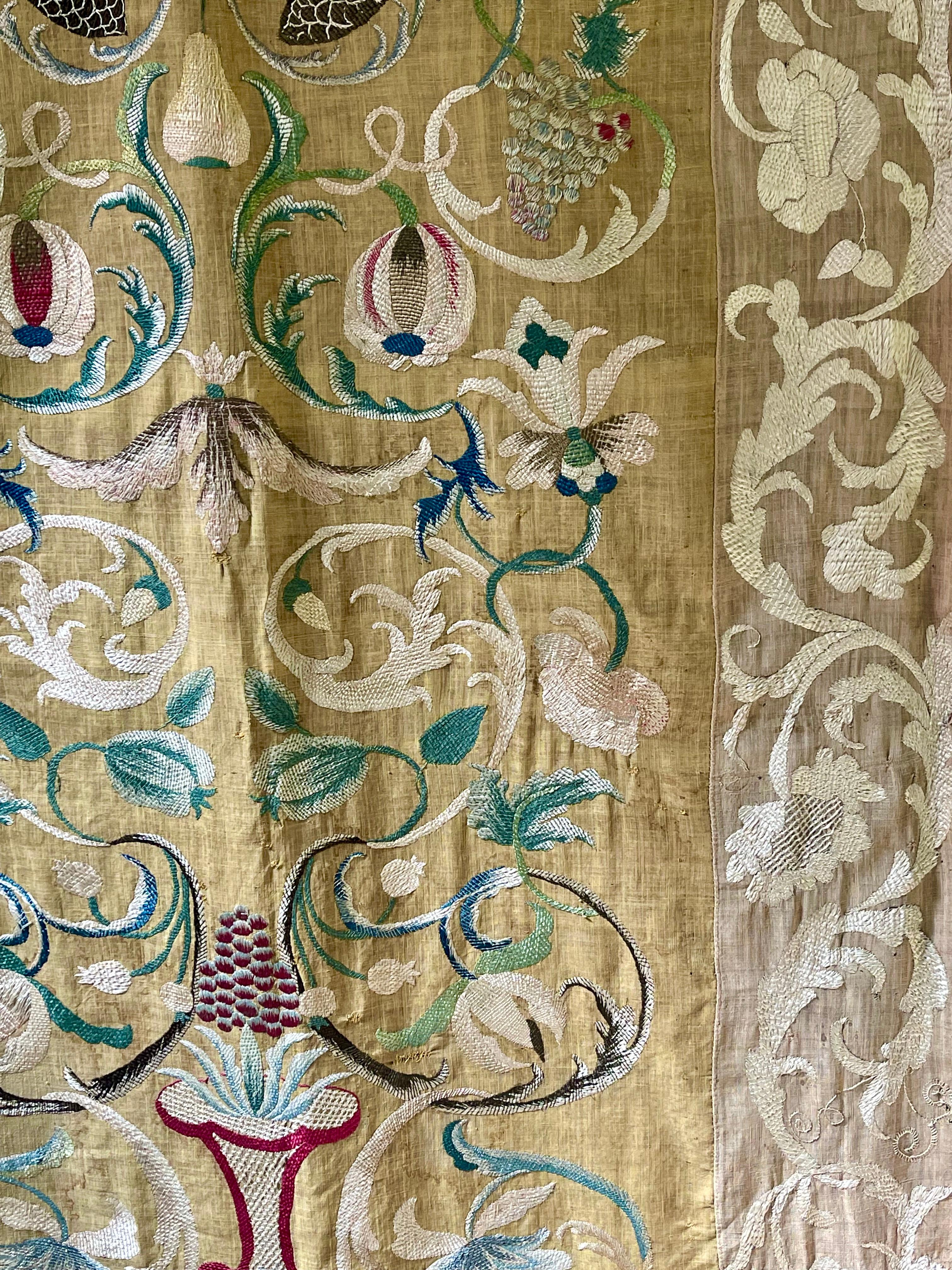 17th Century Portuguese Castelo Branco Embroidered Wedding Coverlet For Sale