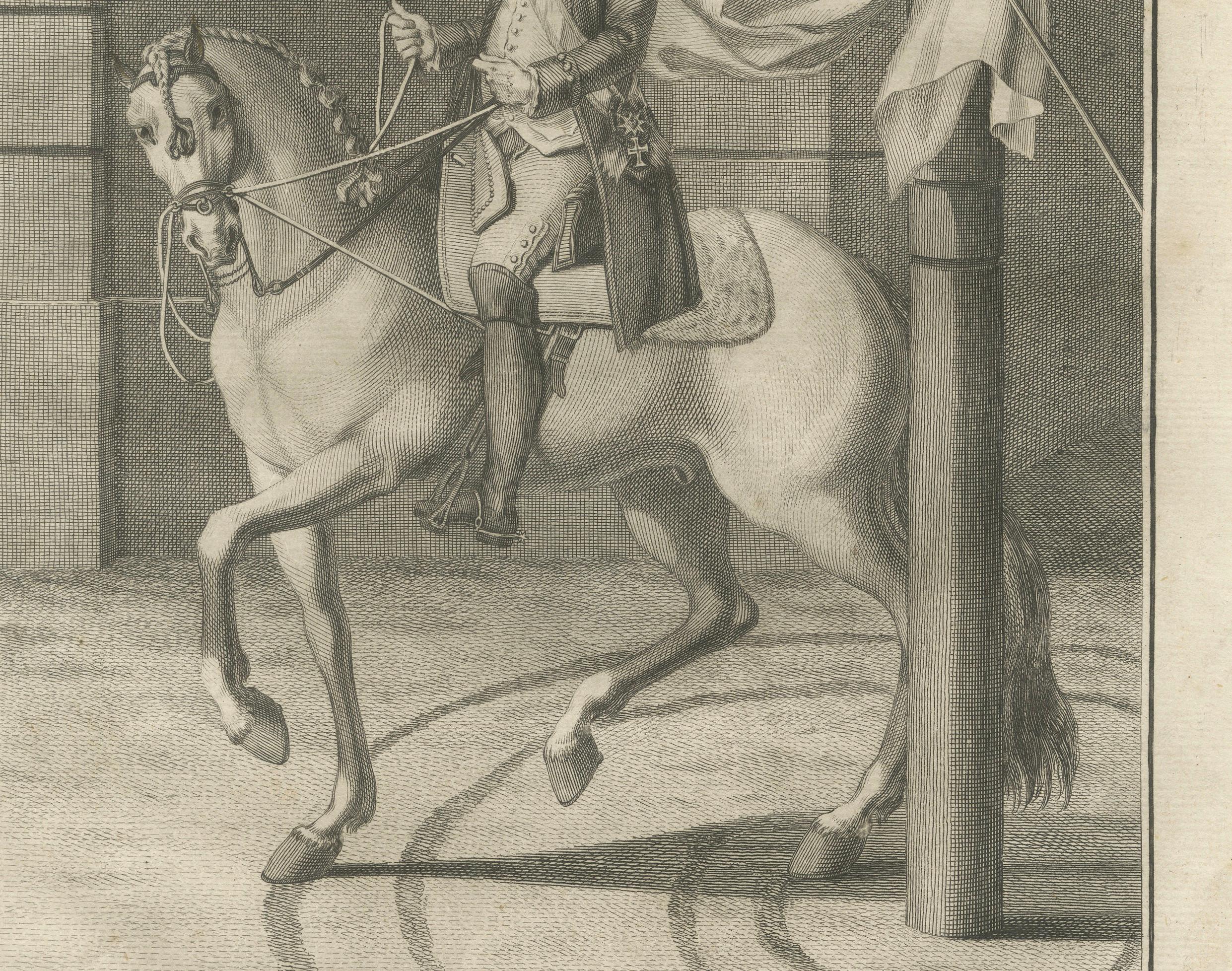 Portuguese Cavalry Officer with Royal Standard — Equestrian Engraving, 1790