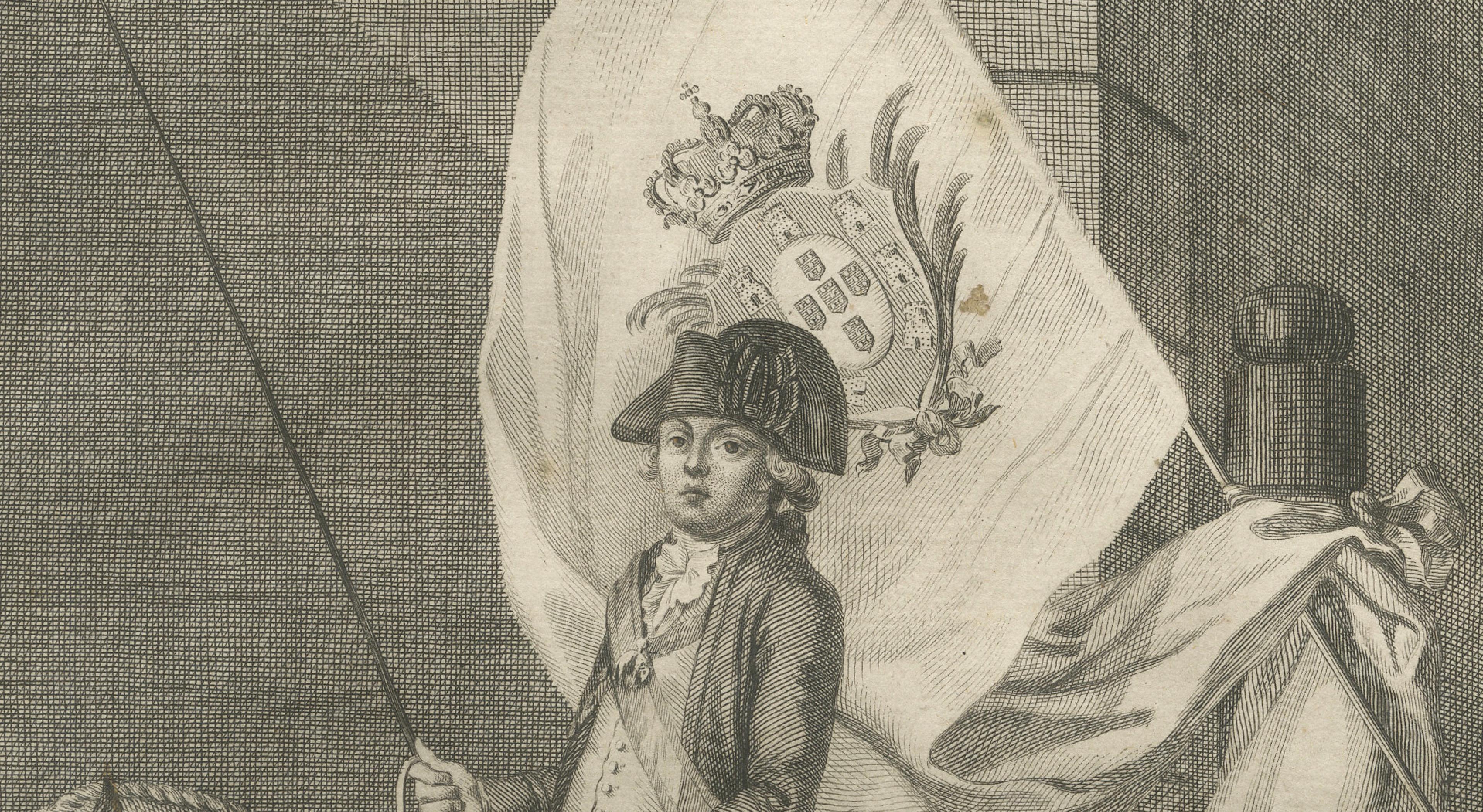 Portuguese Cavalry Officer with Royal Standard — Equestrian Engraving, 1790