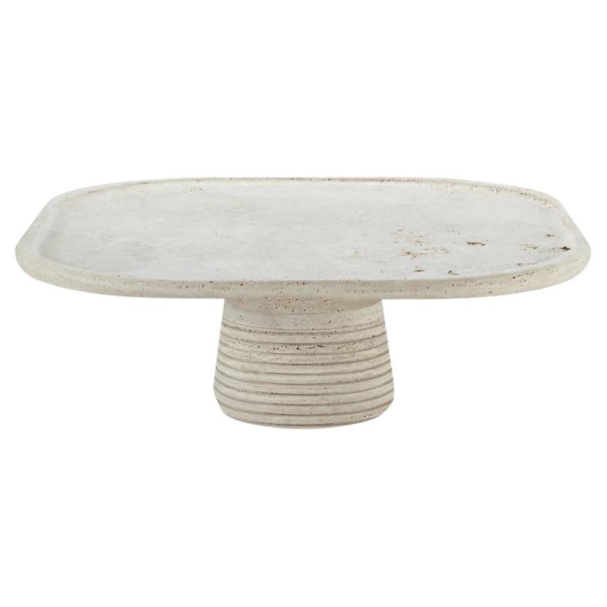 Portuguese Center Table Poppy in Beige Natural Travertino Stone by Mambo For Sale