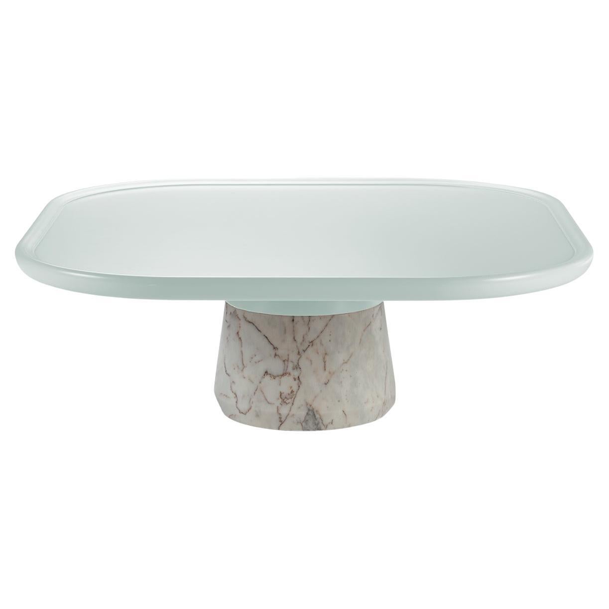 Mesa de centro portuguesa Amapola con tapa de jade y base de mármol blanco by Mambo