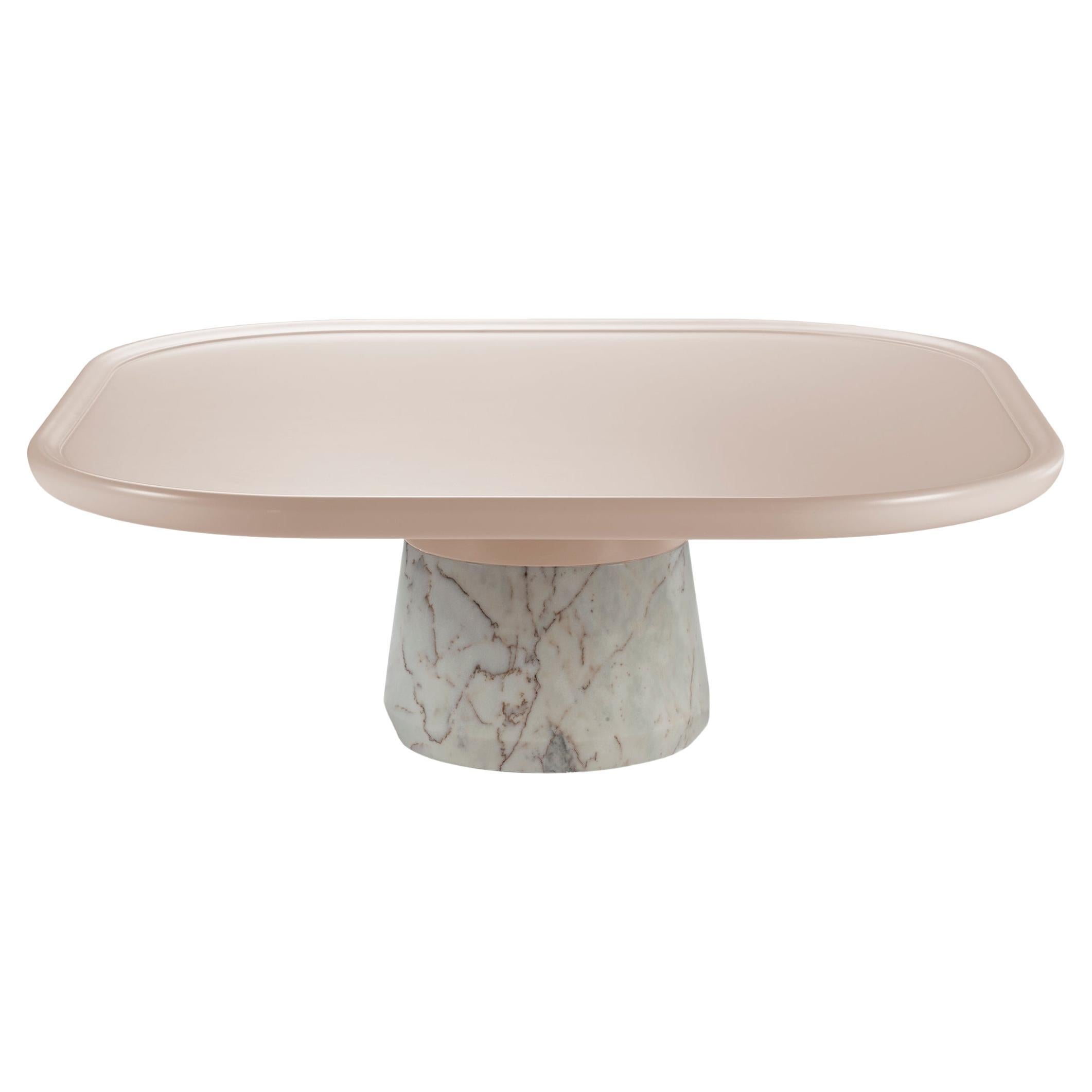 Centre de table portugais coquelicot avec plateau rose et base en marbre blanc par Mambo