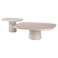 Portuguese Center Table Poppy with pink top and white Marble base by Mambo
