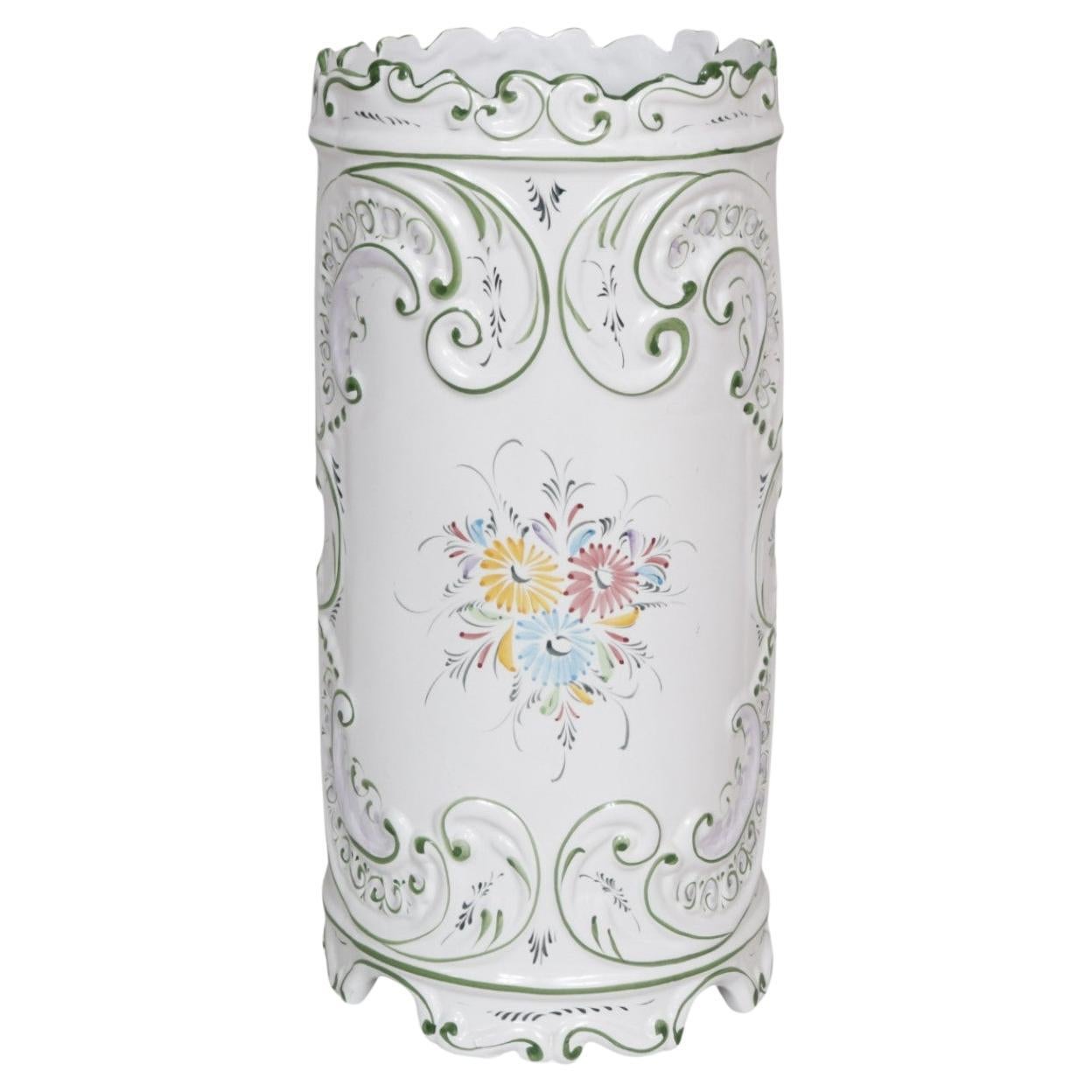 Portuguese Ceramic Umbrella Stand by RCCL Pottery For Sale