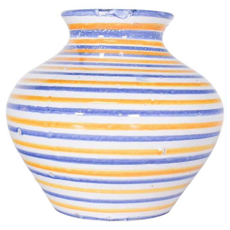 Vase Poterie Portugais Bleu Et Blanc – C. Vieira – Açores – Fait Main 1996