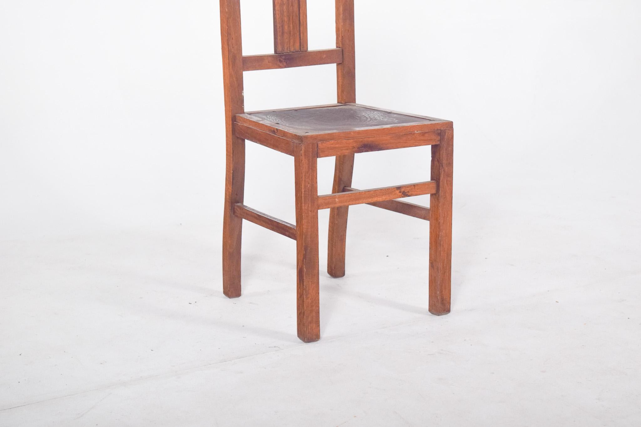 Mid-Century Modern Portuguese Chair with Engraved Leather and Studs For Sale