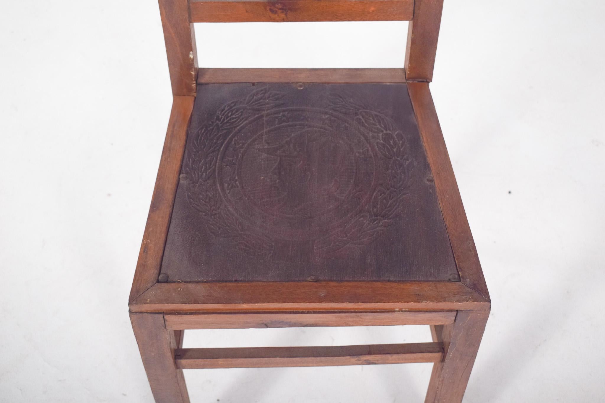 20th Century Portuguese Chair with Engraved Leather and Studs For Sale