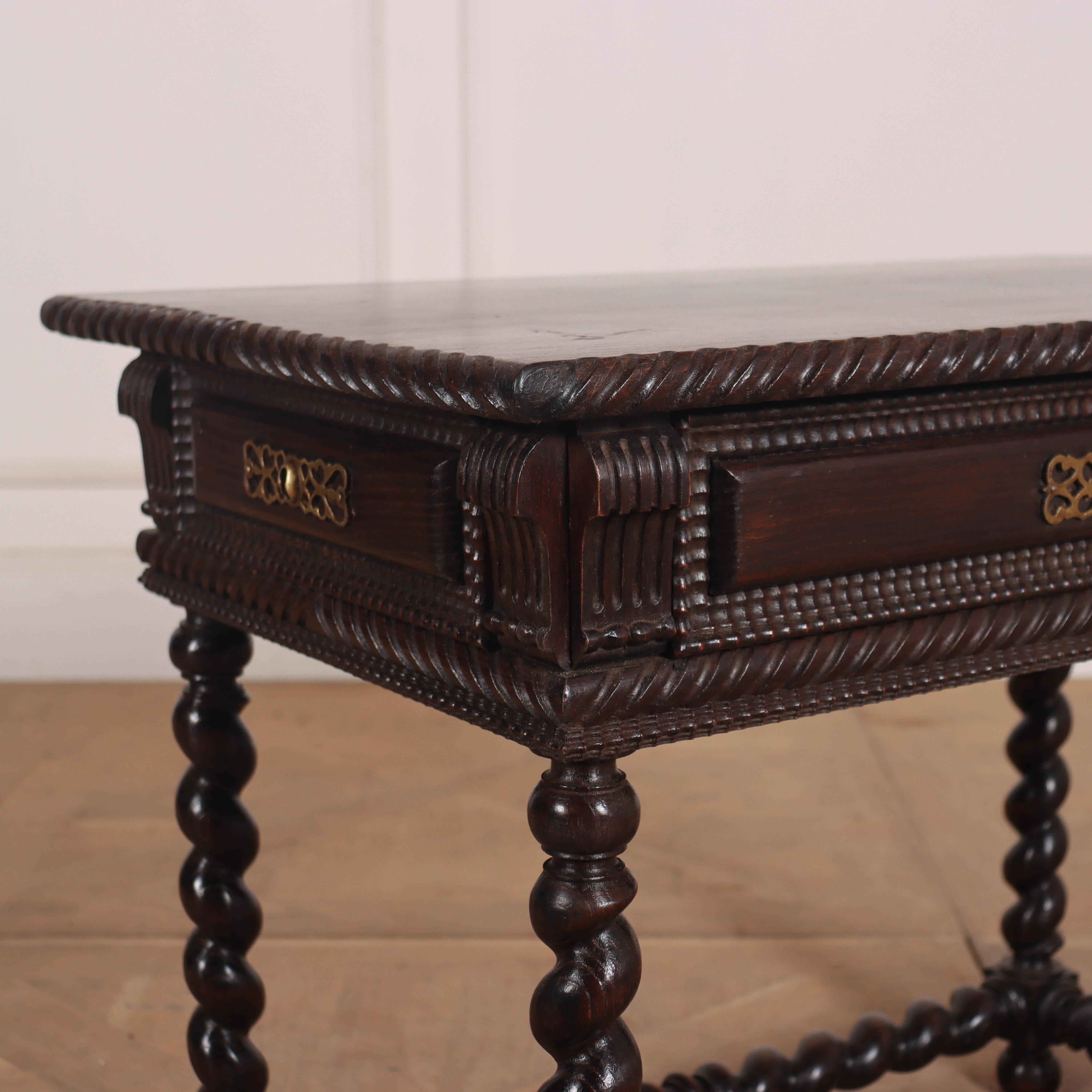 Carved Portuguese Chestnut Lamp Table For Sale
