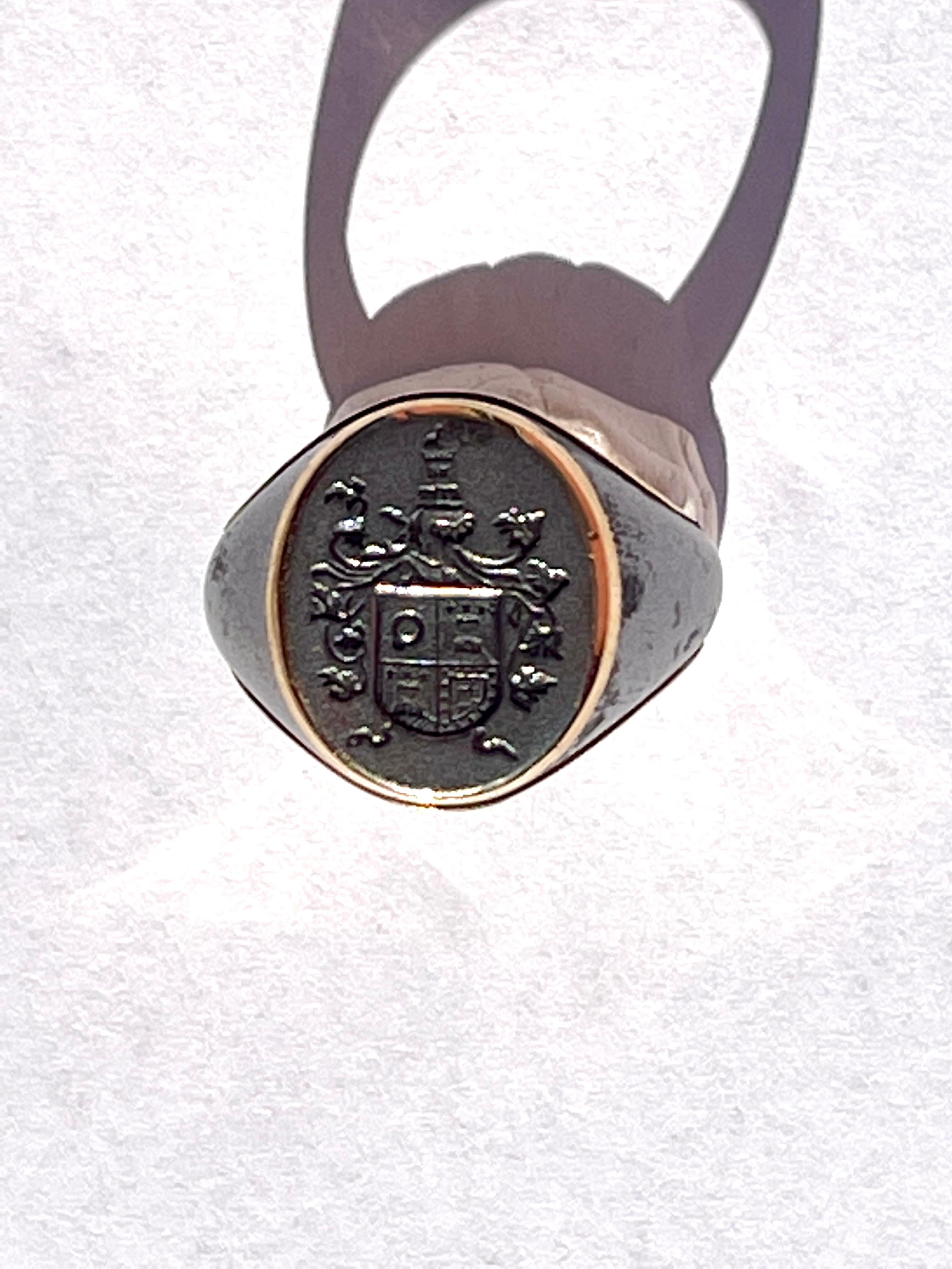 Men's Coat of Arms Steel Gold Portuguese Nobility Mens Signet Ring For Sale