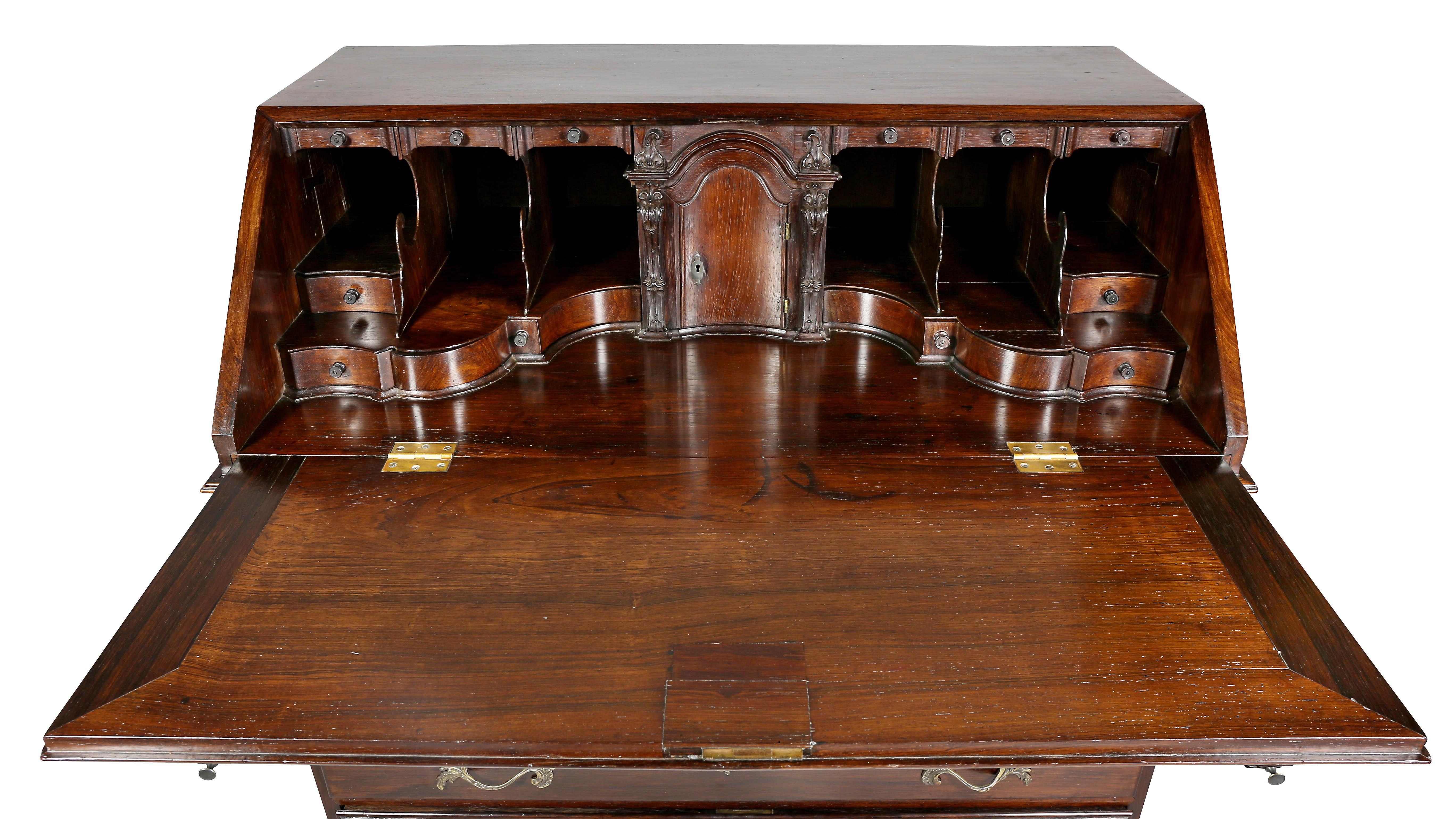Mid-18th Century Portuguese Colonial Brazilian Solid Rosewood Slant Lid Writing Desk For Sale