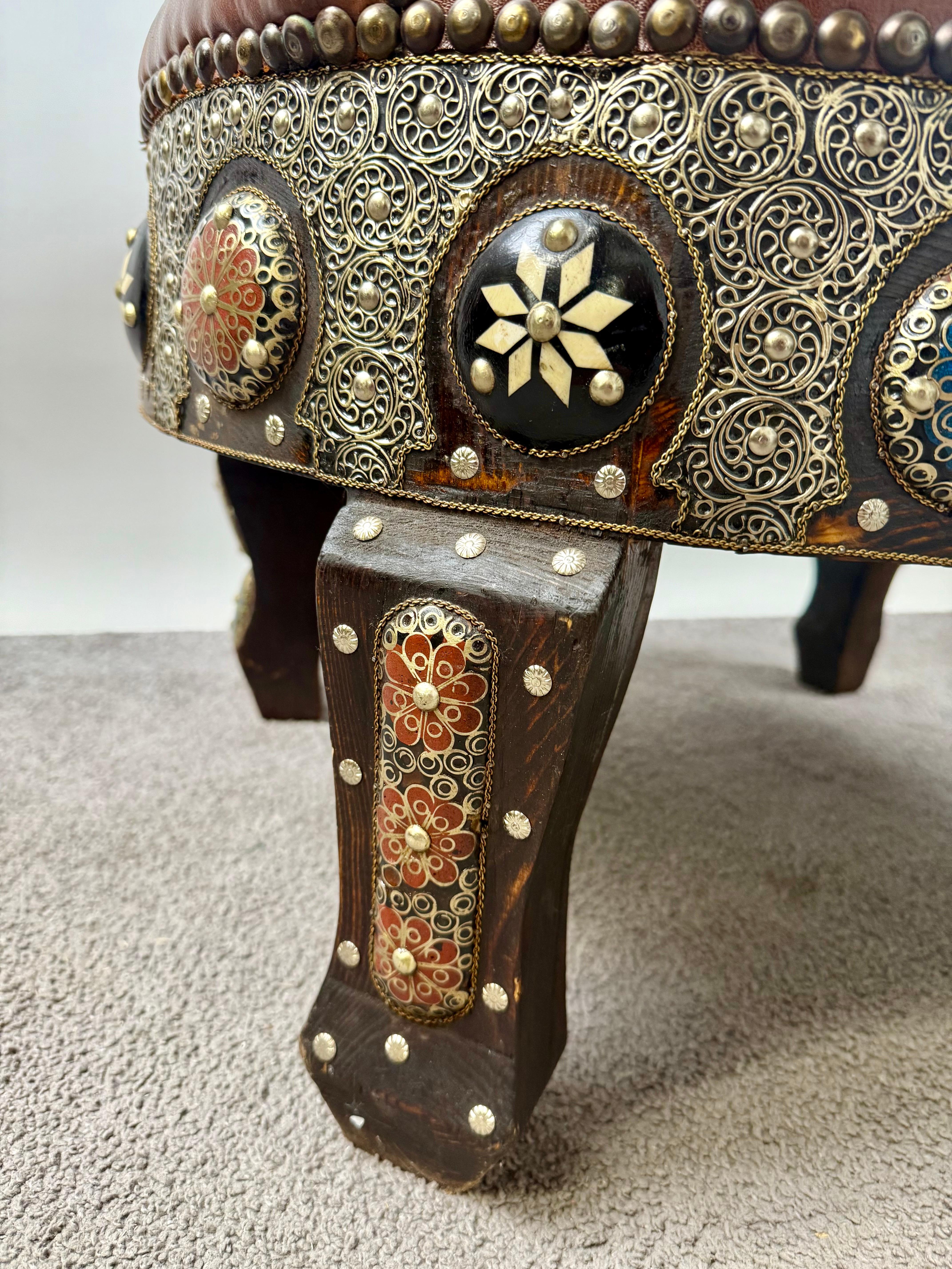 Portuguese Colonial Style Leather & Filigree Design Throne Chair For Sale 6