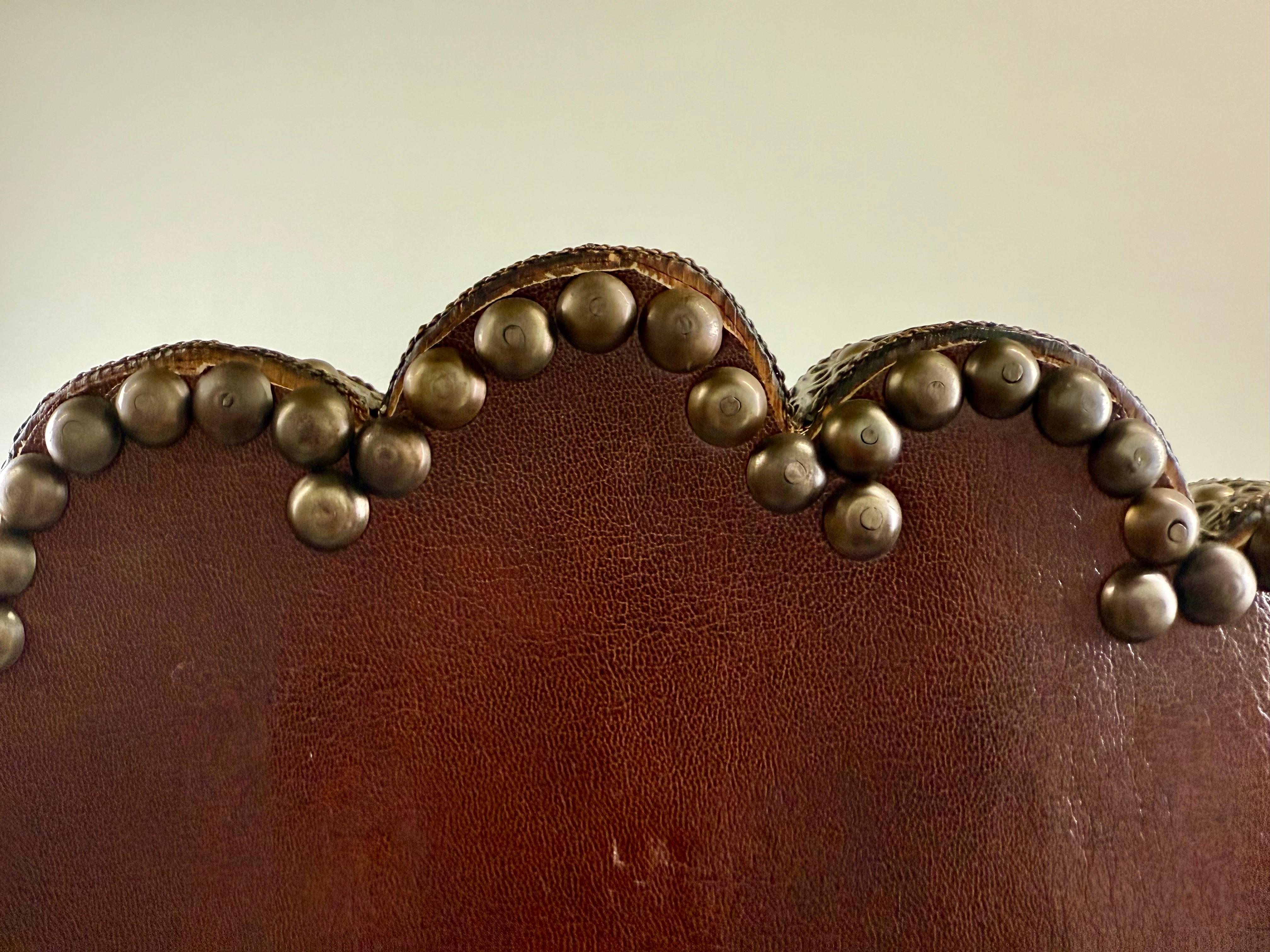 Portuguese Colonial Style Leather & Filigree Design Throne Chair For Sale 7