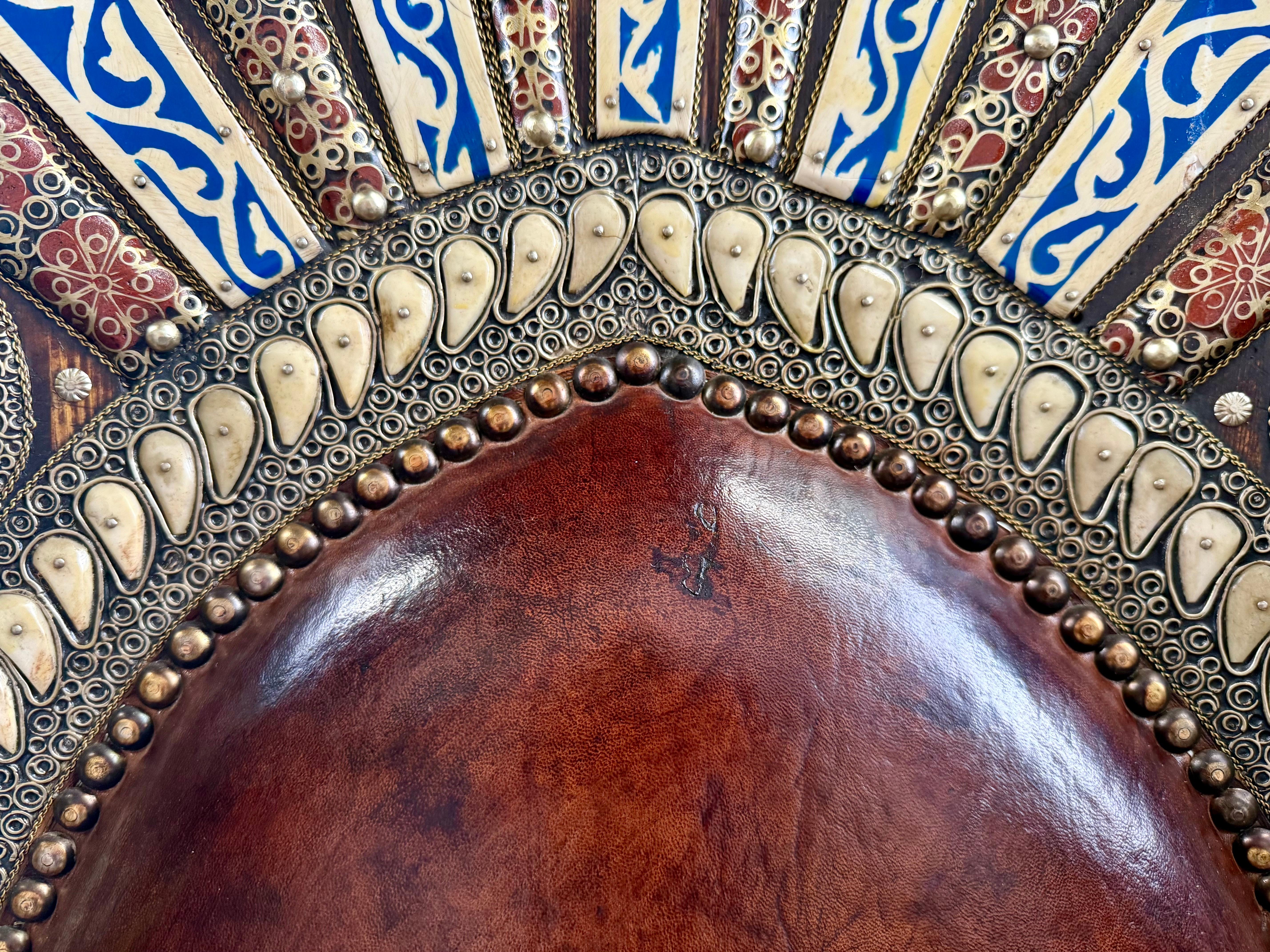 Portuguese Colonial Style Leather & Filigree Design Throne Chair For Sale 2