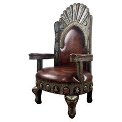 Sedia da trono in pelle e filigrana in stile Coloniale Portoghese