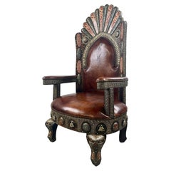 Sedia da trono in pelle e filigrana in stile Coloniale Portoghese