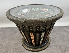 Portuguese Colonial Style Wood with Filigree Inlay Circular Center Table