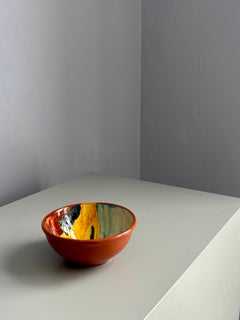 Portuguese Colorful Landscape Ceramic Bowl, circa 1990s