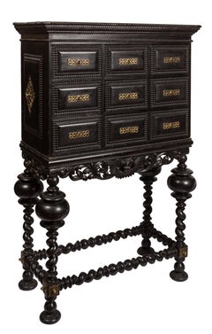 Black / Ebonized Portuguese 'Contador' Cabinet Chest of Drawers w/ Matched Stand