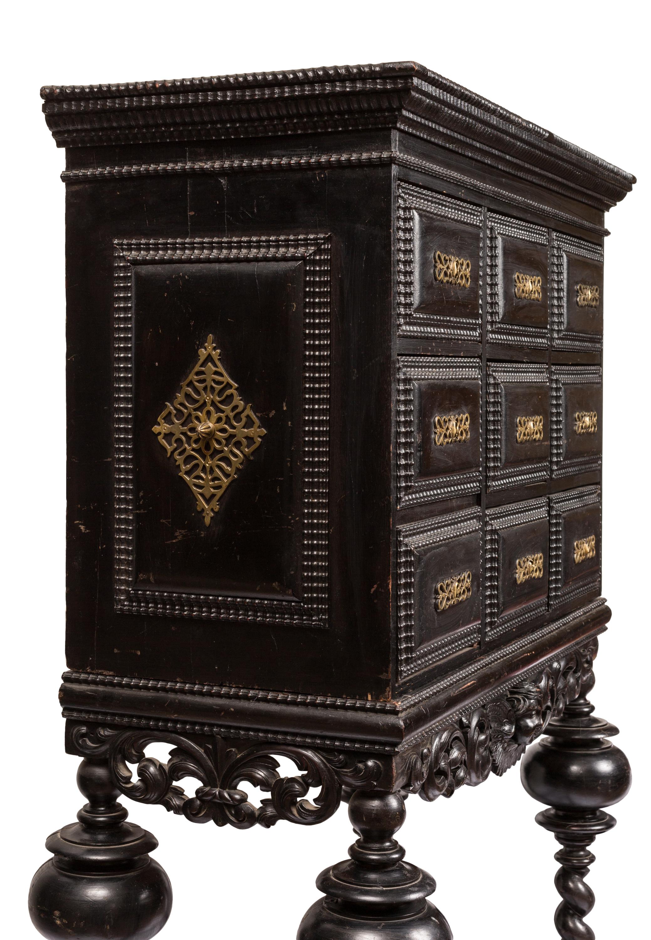 18th Century and Earlier Black / Ebonized Portuguese 'Contador' Cabinet with Matching Decorative Stand For Sale