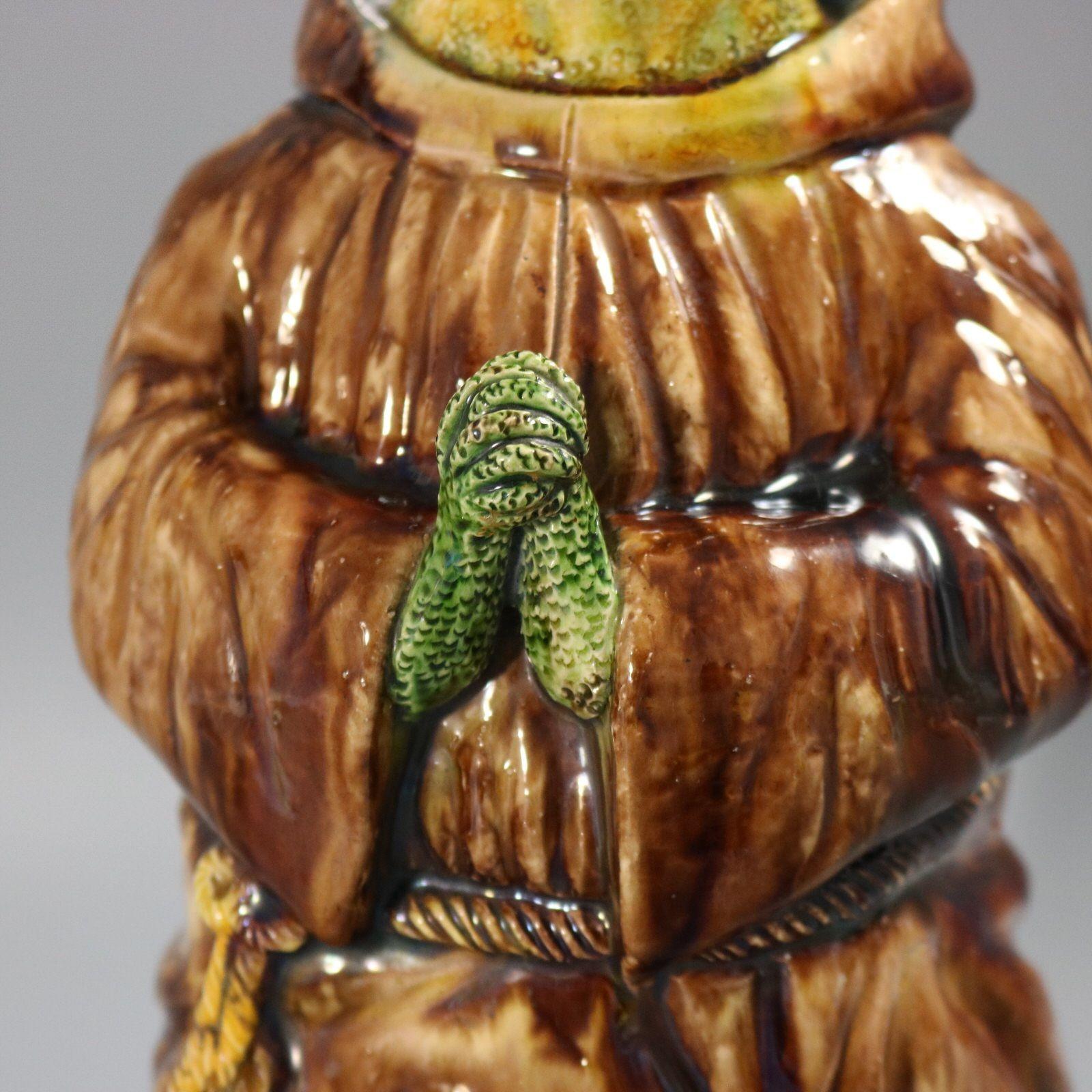 Portugiesischer Monk-Krug aus Majolika mit anthropomorpher Eidechse, Cunha Palissy im Angebot 7