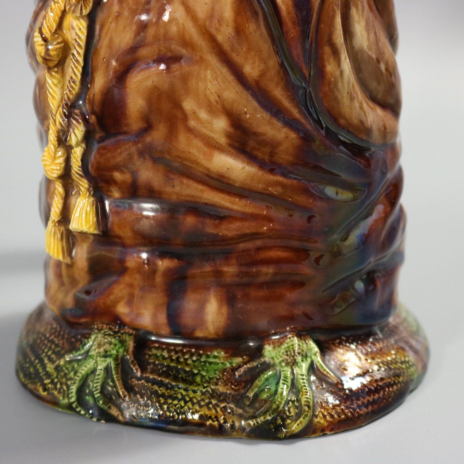 Portugiesischer Monk-Krug aus Majolika mit anthropomorpher Eidechse, Cunha Palissy im Angebot 11