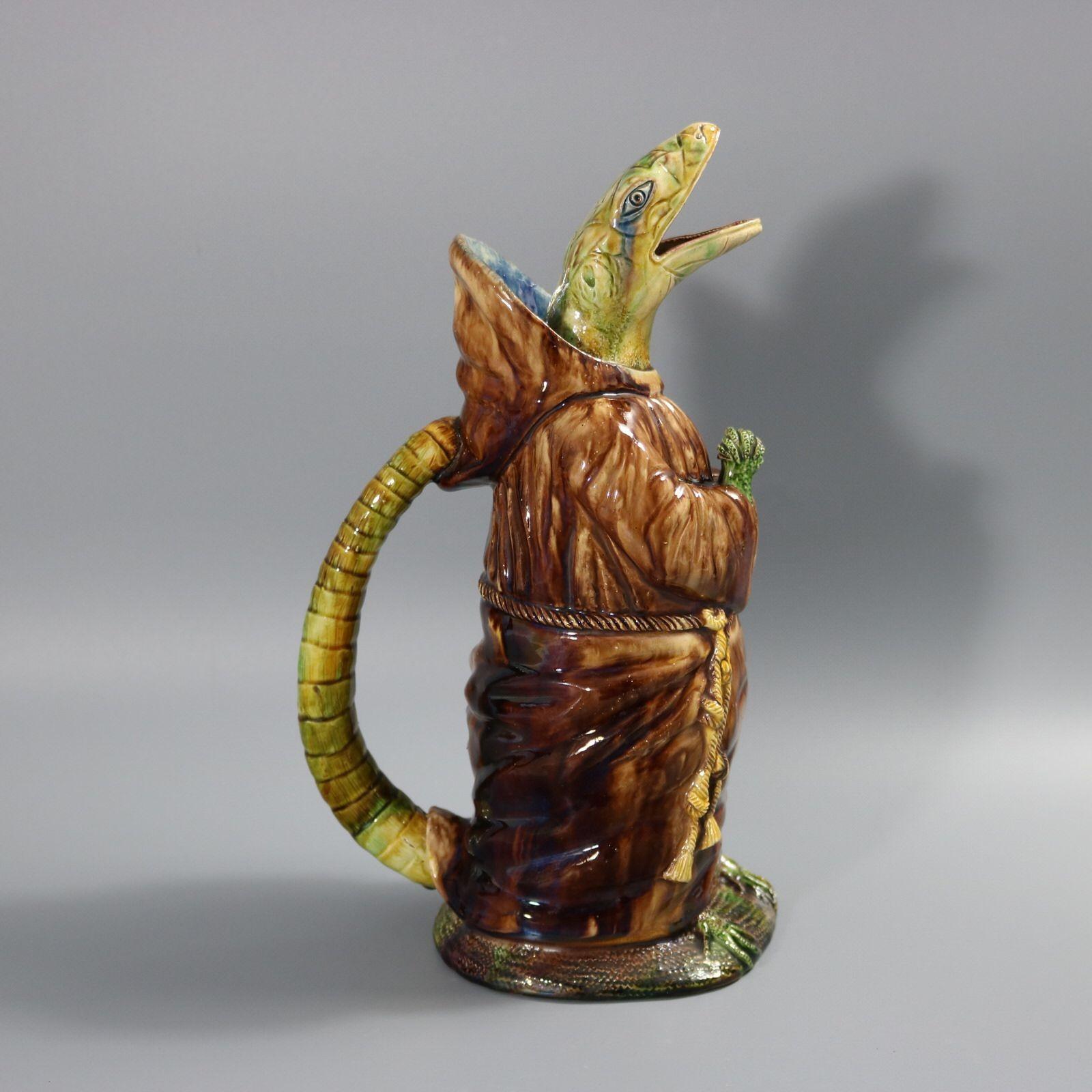 Portugiesischer Monk-Krug aus Majolika mit anthropomorpher Eidechse, Cunha Palissy im Angebot 4