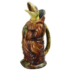 Cunha portuguesa Palissy Mayólica Antropomorfa Lagarto Monje Jarro