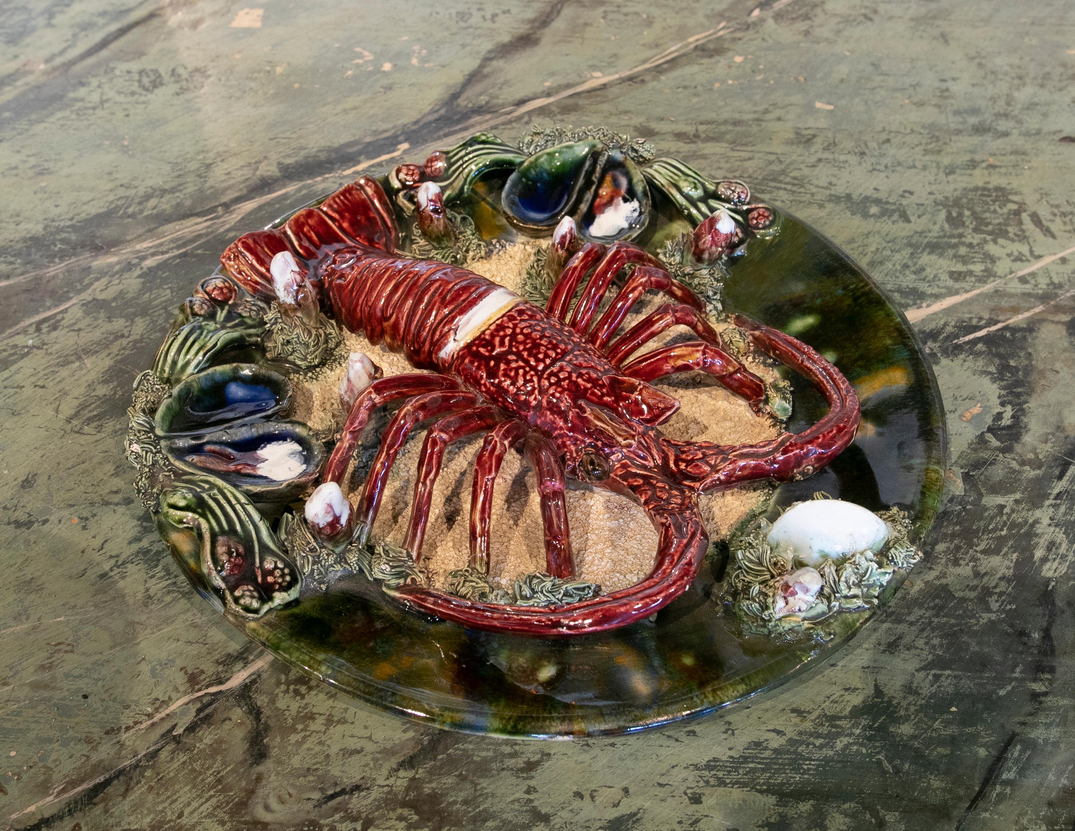 Portuguese decorative ceramic plate with Lobster.