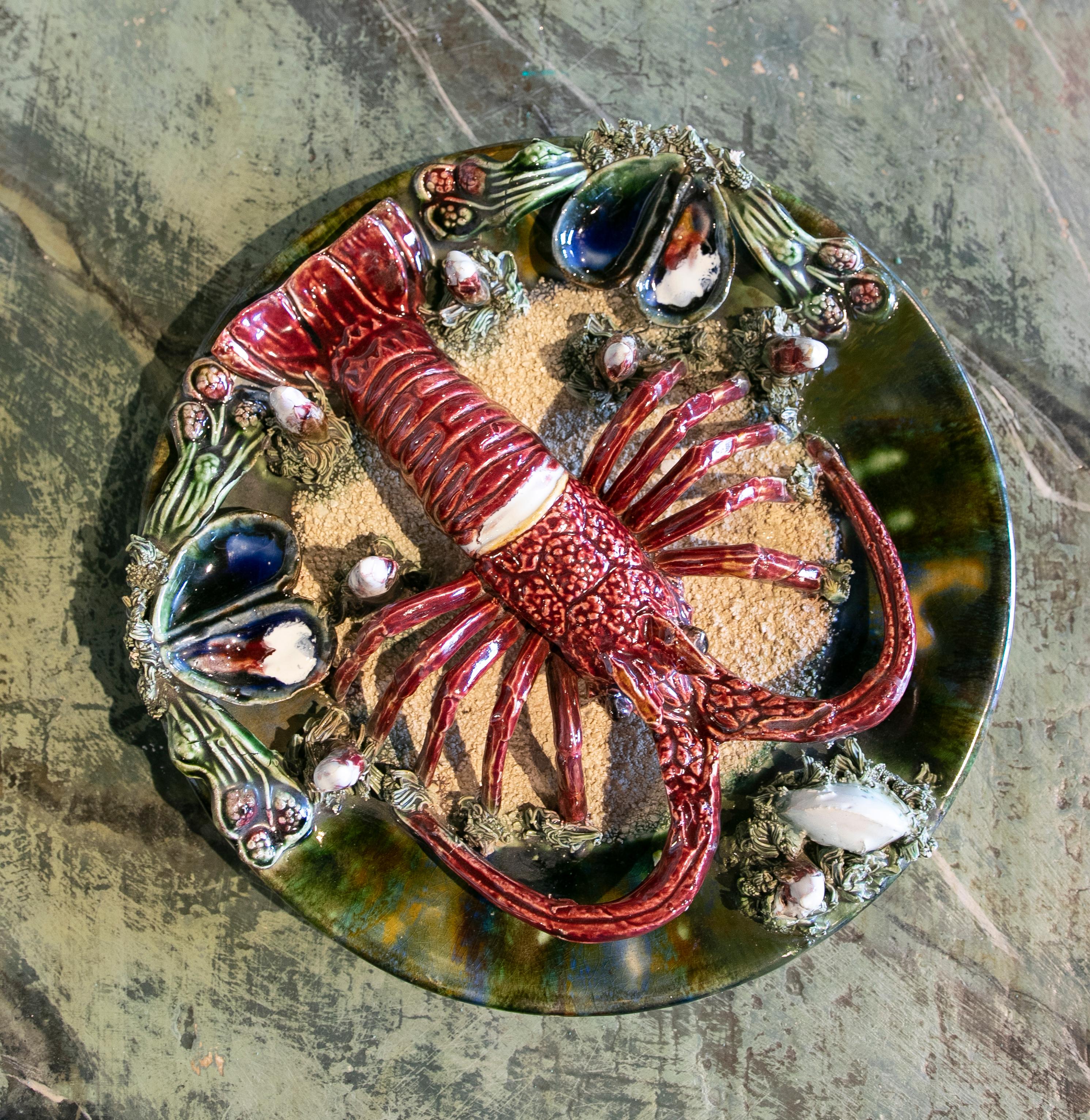 20th Century Portuguese Decorative Ceramic Plate with Lobster