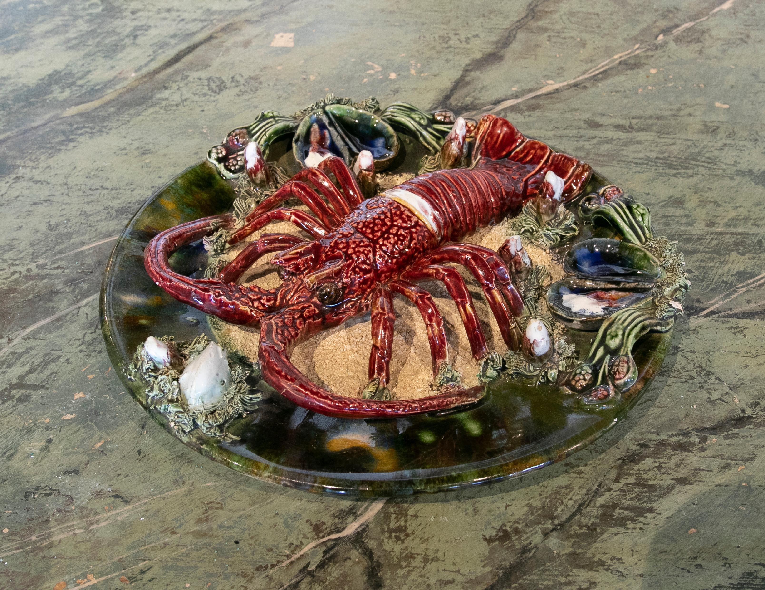 Portuguese Decorative Ceramic Plate with Lobster 4