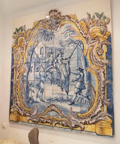 Portuguese Decorative Tile of a Folkloric Scene of Women Playing on a Swing