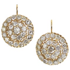 Portuguese Diamond and Gold Cluster Earrings, 4.50 Carats