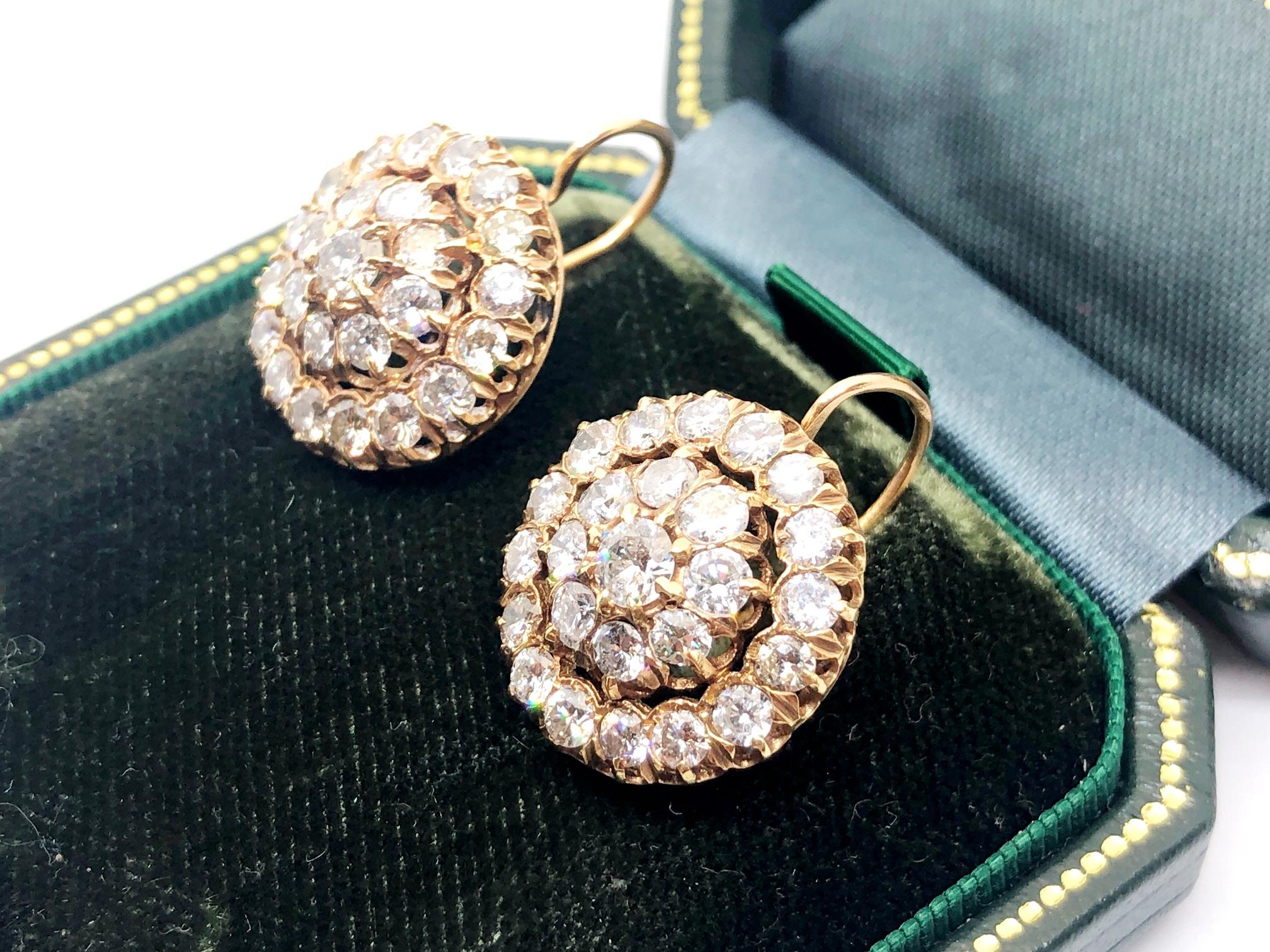 Round Cut Portuguese Diamond Cluster Earrings, 4.50 Carat For Sale