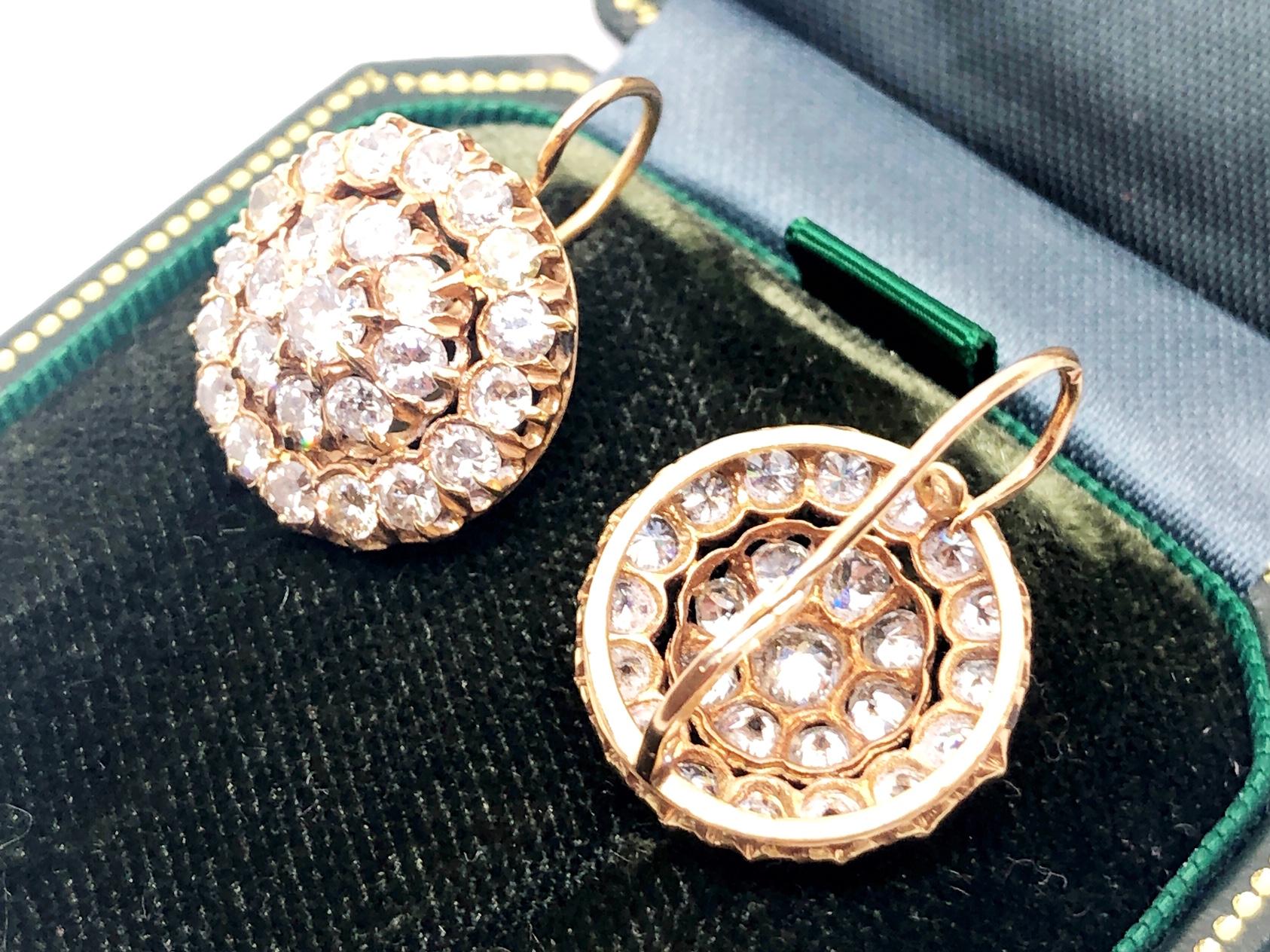 Portuguese Diamond Cluster Earrings, 4.50 Carat In Good Condition For Sale In London, GB